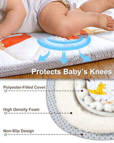 Foam Baby Play Mat, 50x50 Playpen Mat with Removable Cover | Machine Washable Cover, Thicken Cushioning Playmats for Baby, Non-Slip Bottom, Easy to Clean for Infants, Animal - color: Animal, size: 50" X 50"