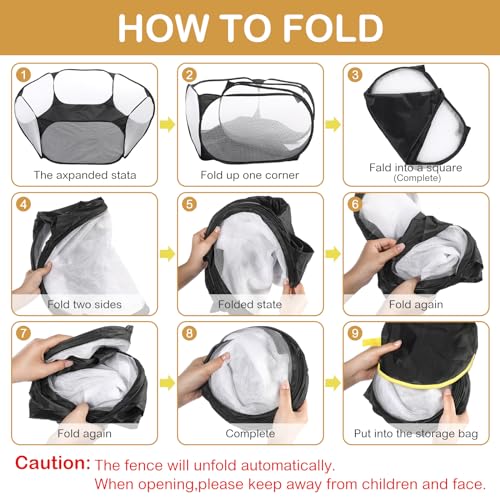 Hamster Playpen with Mat Small Animal Cage Tent Breathable Transparent Guinea Pig Playpen Waterproof Portable Yard Fence Mat Foldable Exercise Playpen Outdoor Indoor (Black,Star) - color: Black