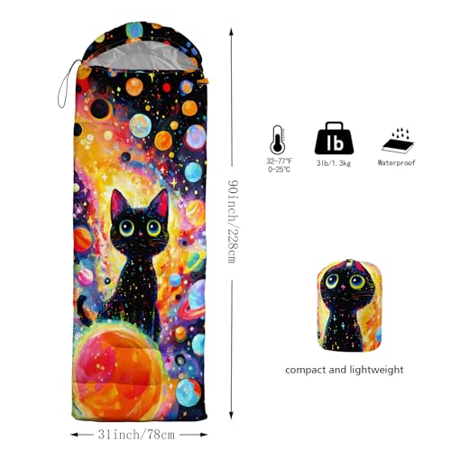 QOOMO Camping Sleeping Bags,3 Season Warm & Cool Weather,Lightweight,Waterproof Sleeping Bags for Adults & Kids,Traveling,and Outdoors,Camping Gear Equipment - color: black cat