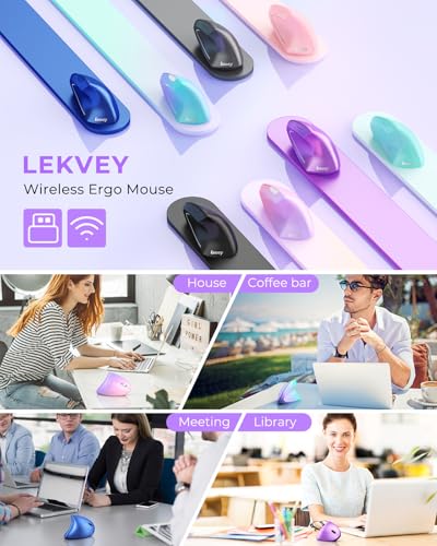 Lekvey Ergonomic Mouse, Rechargeable Wireless Vertical Mouse, Light Purple | USB-C Charging, 2.4G USB Plug & Play, Quiet Click, 3DPI (1000/1200/1600), 6 Buttons, Carpal Tunnel Mouse, for Laptop, PC, Mac - color: Light Purple