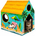 Cinrobiye Cardboard Cat House with Scratcher, Indoor Cat Condo Cat Cave Hideout with Scratch Pad, Cardboard Cat Playhouse Bed for Cats, Kittens, Rabbits & Small Pets (Beach) - color: Beach