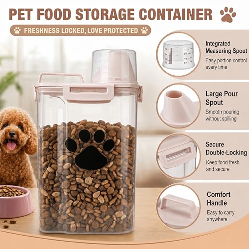 Dog Storage Container with Cleaning Brush and Measuring Cup | Airtight Portable Pet Food Containers with Upgraded Large Spout and Cup for Dogs,Cats,Birds,Small Animals(White) - color: 3QT-White