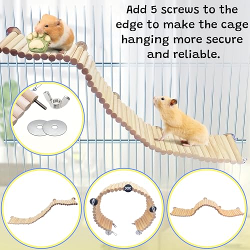 Hamster Suspension Bridge Toy，Small Animal Climbing Toys,Chinchilla Cage Natural Wood Flexible Platform Toy,Suitable for Hamsters, Chinchillas, Guinea Pigs, Birds, Small Animals - color: L-3P