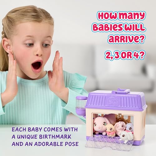 Little Live Pets Mama Surprise Minis Bunny, Reveals 2-4 Babies | Feed celery to reveal surprise babies with unique birthmarks, 2 accessories; interactive pet toy kids ages 4+ - style: Bunny