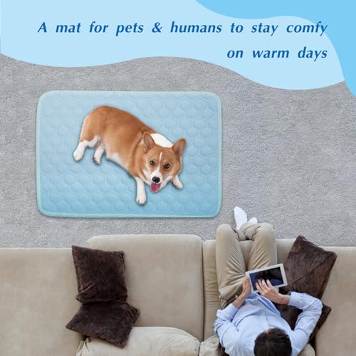 Cooling Mat for Dogs & Cats, Thick Breathable Dog Cooling Mat Q-MAX>0.45 | Chill Cool Fiber Dog Cooling Bed with Non-Slip Base, Non-Toxic Foldable Washable Crate Kennel Pad for Indoor & Outdoor Use - size: 20"*30"(Medium)