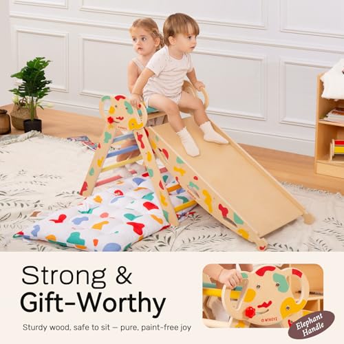 Pikler Triangle Set, Montessori 8-in-1 Climbing Set with Cushion | Wood Jungle Gym for 18M-5Y, Foldable, Reversible Animal Slide, Patent-Protected, 2.35in Gap, ASTM F963, Rainbow - color: Rainbow