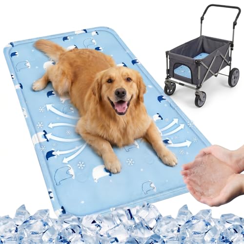 Nuanchu Dog Stroller Cooling Mat, Waterproof Gel Pet Cooling Pad for Summer, Washable Cat Sleeping Blanket, Portable Ice Gel Travel Mat for Cats, Crates, Car Seat(23.62 x 35.43 Inches,Sky Blue Bear) - size: 23.62 x 35.43 Inches, style: Sky Blue Bear