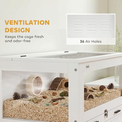 PawHut Hamster Cage with Storage Cabinet for Bunny Rat 30" x 19.5" x 36" | Small Animal Cage, Pull Out Drawer, Acrylic Panels, Ventilated, Large Guinea Pig Habitat, for Hedgehog, Gerbil
