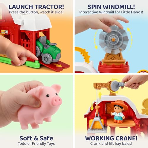 All-in-One Farm Barn Toy Set,Pretend Play Gift for Boys Girls 2 3 Years Old | Barn Toy Set with Farm Animal Figures for Toddlers,Tractor&Fence,Educational Montessori-style Play Sets with Light&Sounds