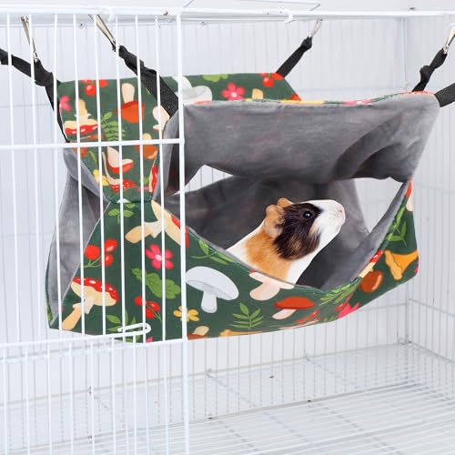4 Pack Ferret Hammock Set for Cage Comfort Rat Bedding Accessories | Soft Small Animal Hanging Hammock Hideaway Tunnel Toys Cage Accessories for Guinea Pig Hedgehog Sugar Glider Green Mushroom
