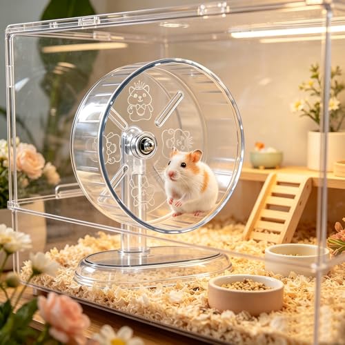 Hamster Wheel,Super Silent Hamster Exercise Wheels,Silent Wheel,Hamster Wheels,Adjustable Stand Hamsters Exercise Wheels,Quiet Rat Wheel (Transparent, Ф7 inch) - size: Ф7 inch