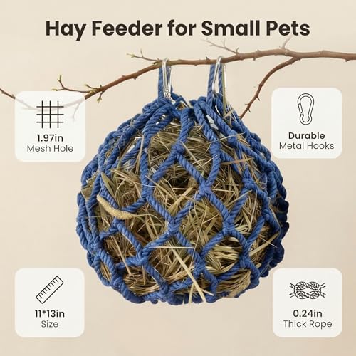 Dark Blue Spherical Rabbit Hay Bag,Durable Polyester Hanging Net Hay Feeder - color: Dark Blue