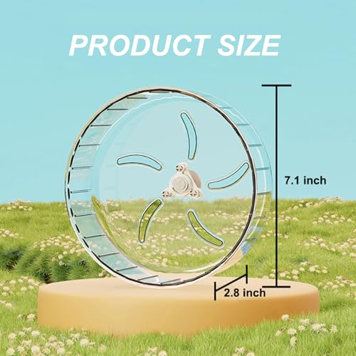 Hamster Wheel, Silent Running Exercise Wheel with Adjustable Stand for Hamster Guinea Pig Gerbil Hedgehog Small Animal Cage Accessories (Clear, 7.1inch) - size: 7.1inch