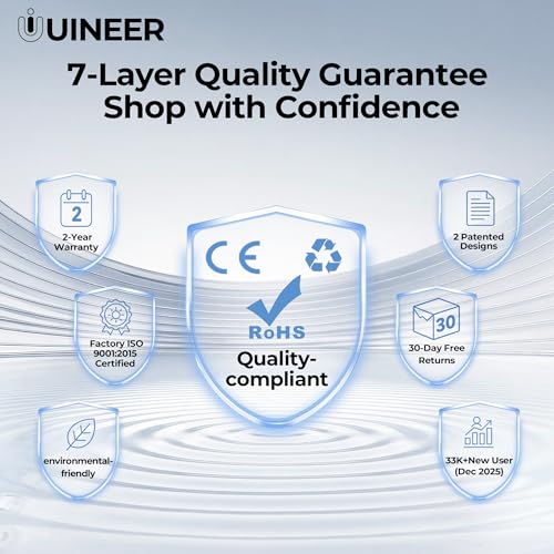 Uineer Ergonomic Vertical Mouse, 2.4G Wireless Mouse, Rechargeable, 4-DPI | Right-handed vertical design with 2.4G USB-A connection, rechargeable battery and visible battery level. - color: Black