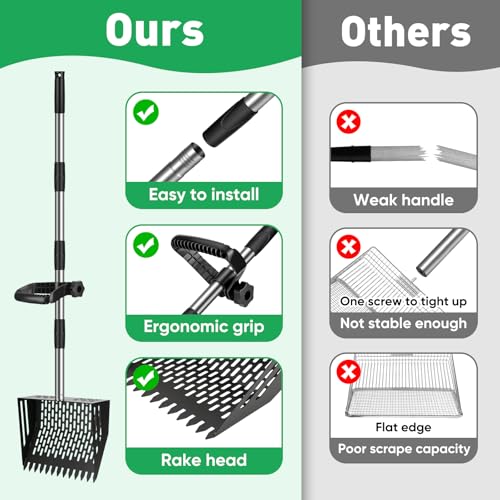 64.5 Inch Chicken Poop Scooper & Rake,for Chicken Pooper Small Farm Animal | with Adjustable Stainless Steel Handle, Ergonomic Grip, Cat Litter Scooper Sand Sifting Shovel