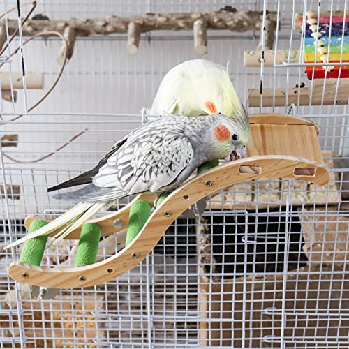 Bird Ladder Bridge, Wooden Pet Parrot Hamster Climbing Ladder Toys, Pet Bird Cage Accessories, Wood Climbing Ladder Perch for Bird Parrot Hamster Squirrel Sugar Gliders Parakeets Cockatiels(S Shape) - color: Green