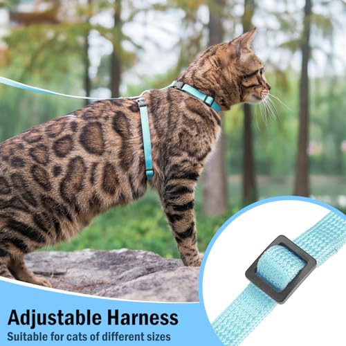 PUPTECK Adjustable Cat Harness and Leash Set Escape Proof Kitten Strap Collar for Walking Travel, SkyBlue - color: Sky Blue, size: Small