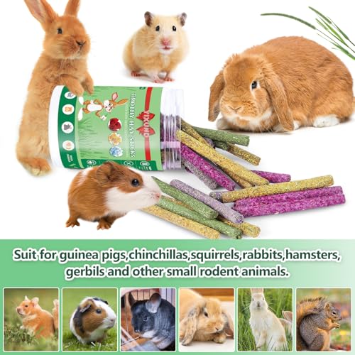 YIXUND 40-Pack Rabbit & Small Rodent Chew Sticks - Lavender, Timothy, Calendula, Rose - Dental Care & Boredom Relief
