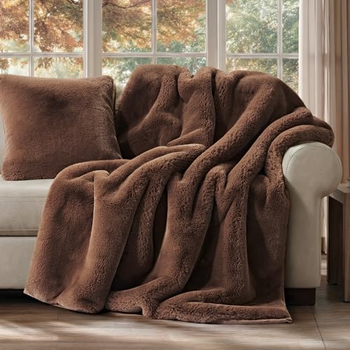 EVERGRACEHOME Faux Chinchilla Fur Throw Blanket, 50"x60", Chestnut Mink | Luxury, Super Soft, 1220GSM, Fluffy Cozy Mink, Reversible Velvet Back, Warm Thick Heavy Winter Throw for Couch Bed, Gift - color: Chestnut Mink, size: 50"x60"
