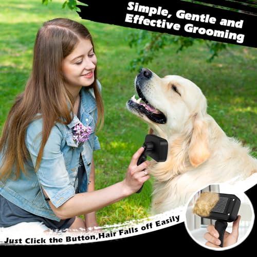 Professional 3PCS Self Cleaning Slicker Brush & Pet Grooming Rake & Flea Comb for Dogs,Cats and Horses | Double-Sided Dematting Comb & Skin Friendly Deshedding Grooming Tool | Pet Supplies (Black) - color: Black