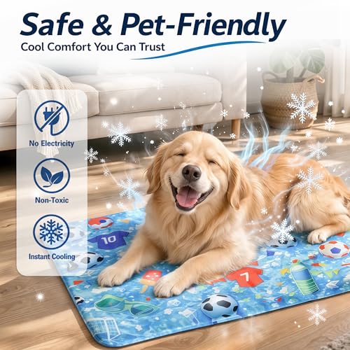 Dog Cooling Mat, Water-Activated Gel Ice Pad for Dogs&Cats, Self-Cooling Mat Soccer Fan Dog Gifts, Waterproof Wipe-Clean, Soccer-Themed Summer Beds for Outdoor&Indoor Large/Medium/Small Pets - size: Large：23.6”×35.4”
