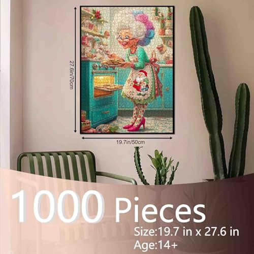 Happy Grandmas 1000 Piece Jigsaw Puzzle for Adults Old Lady Wearing Santa Claus Apron Jigsaw Puzzle Christmas Kitchen 1000 Pieces Puzzles 20''x27”inch DIY Craft Puzzle Art Home Wall Decor Family Game - color: Artwork-24