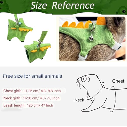 Ferret Harness and Leash Set Small Animals Vest Harness with Safe bell Dinosaur Shaped Walking clothes for Baby Rabbit Guinea pig Teacup Chihuahua Mouse and other small pet(Green Dinosaur) - color: Green Dinosaur