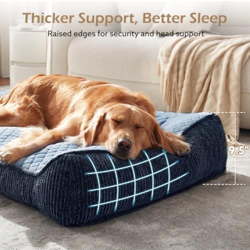 JOEJOY XL Orthopedic Dog Bed for Large Dogs - Extra Thick Foam Pet Bed Sofa with Bolster Sides, Large Sized Dog Couch Bed with Removable Washable Cover, Non-Slip Bottom, Blue (45"x32") - color: Blue, size: XL Plus(45"L x 32"W x 9.5"Th)