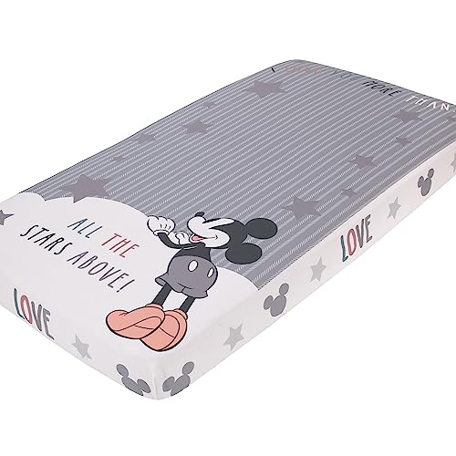 NoJo Disney Mickey Mouse Love Mickey Gray, White, and Tan I Love You More Than All The Stars Above Photo Op 100% Cotton Fitted Crib Sheet - color: Mickey Mouse Love