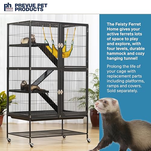 Prevue Pet Products Feisty Ferret Home with Stand, Black Hammertone with Hammock and Suede Ferret Tunnel 485 - style: Feisty Ferret Cage Bundle