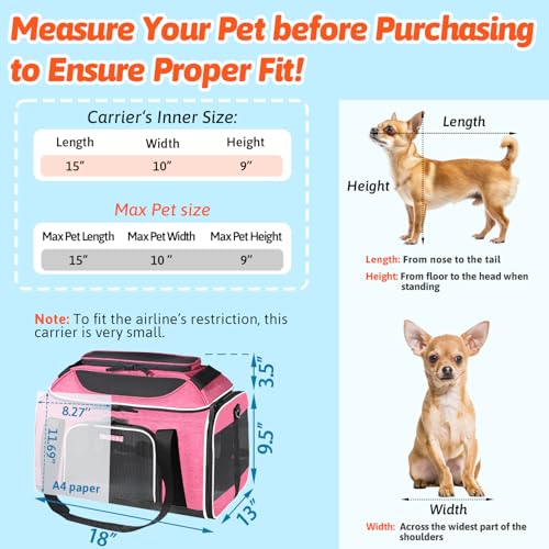 Top-Expandable Small Pet Carrier 18"x13"x9.5" Airline Approved | for Southwest Airlines, Lockable Safety Zippers and Anti-Scratch Mesh, Soft-Sided, Pets Under 10 Lbs, Pink - color: Pink, size: 18.0"L x 13.0"W x 9.5"H