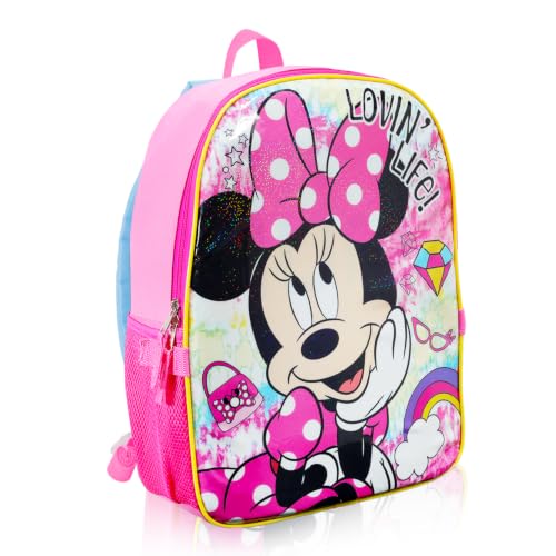 Minnie Mouse Backpack with Lunchbox Set for Girls School Bundle, More | 16in Large Durable Minnie Bookbag w/ Insulated Lunch Box Plus Water Bottle, Stickers, More - Minnie Mouse School Supplies