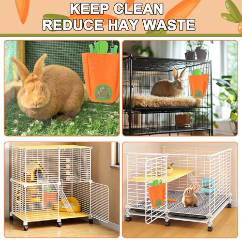 ABTOLS Rabbit Hay Feeder Bags, Hanging Hay Feeder for Cage Guinea Pigs Chinchillas Hamsters Orange Green Carrot Shape Bunny Small Animal Pet Cartoon Hay Bag - color: orange