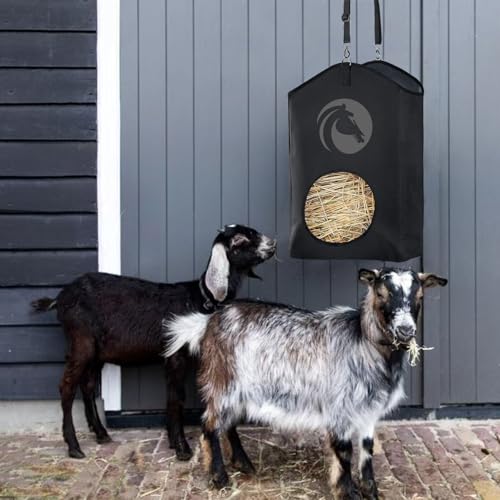 Goat Hay Feeder for Horses, Sheep with Adjustable Open Feed Hole for Slow Feeding-Black - color: Black
