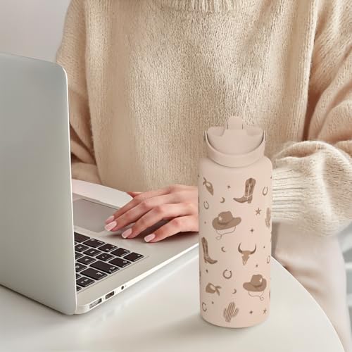 SANDJEST Western Cowgirl Water Bottle 32oz Stainless Steel with Lid, Insulated Bottles for Women Girls, Gift Idea for Birthday Christmas - color: Cowgirl