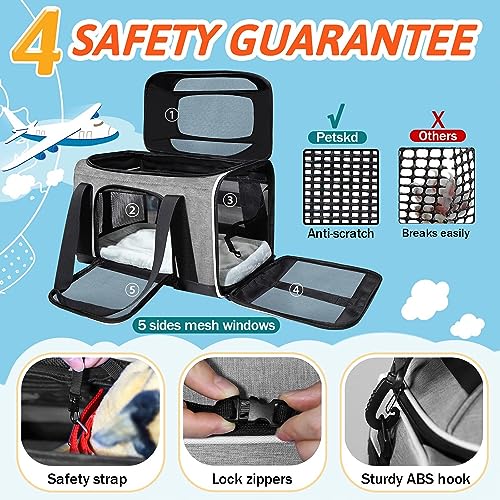 Top-Expandable Small Pet Carrier 17"x12"x8.5" Airline Approved | for JetBlue/Frontier/Spirit Airlines, Lockable Safety Zippers and Anti-Scratch Mesh, Soft-Sided, Pets Under 8 Lbs, Grey - color: Grey, size: 17.0"L x 12.0"W x 8.5"H