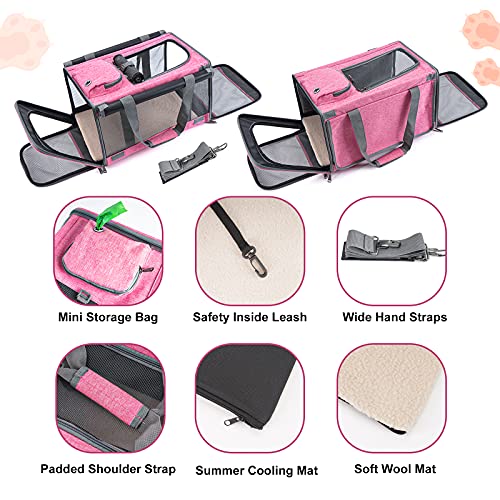 GAPZER Pet Carrier for Large and Medium Cat, Soft-Sided Pet Crate for Puppy | Dog Foldable Car Traveling Kennel Bag with Privacy Protection, Big Kitten Carrying Cage Ventilated Home Outdoor Vet Transport - color: Pink