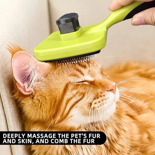 Green Self Cleaning Slicker Brush for Dogs&Cats for Shedding | Skin-Friendly,Bead-Tipped Metal Comb Teeth,TPR Overmolded Handle,Dog Brush for Shedding,Gentle Remove Loose Hair Tangles
