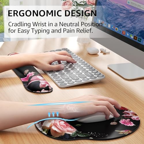 KTRIO Keyboard Wrist Rest & Mouse Pad with Wrist Rest, Peony Flower | Memory Foam Wrist Support, Ergonomic Design, Non-Slip Base, Office and Home Use - color: Peony Flower