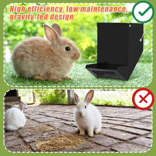 2 Pcs Rabbit Feeder for Cages Small Animal Food Pellet Dispenser with Lid Metal Chicken Grit Oyster Shell Squirrel Feeders Outside(4.7 Inches,Mesh Bottom,Black) - color: Black, size: 4.7 Inches, style: Mesh Bottom