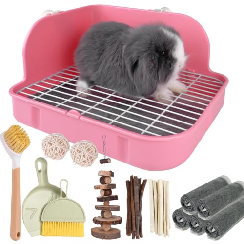 Rabbit Litter Box, Bunny Litter Box, Guinea Pig Potty Trained, Square Small Animal Toilet Potty Pan for Rabbit Guinea Pig Ferret Hamster Chinchilla (Pink) - color: Pink