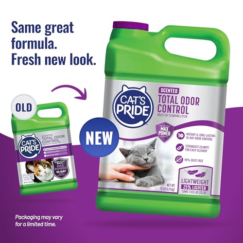 Cat's Pride Total Odor Control, Max Power, Clumping Litter Scented 15lb - size: 15 pounds, style: Total Odor Control Scented