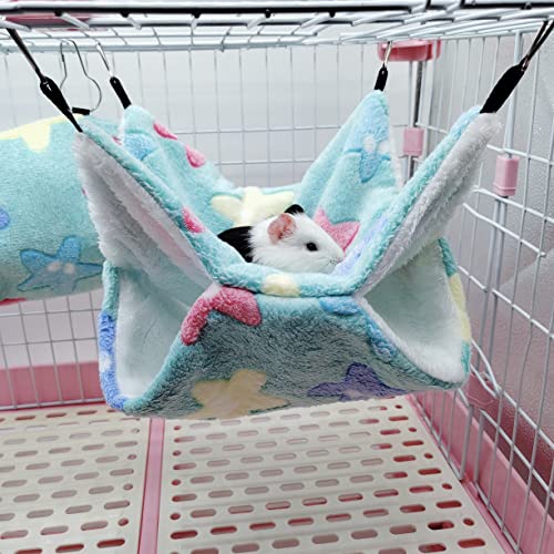 LEFTSTARER Guinea Pig Ferret Rat Hammock Toy Small Animal Cage Accessories Hideout Tunnel & Bunkbed Hammock for Rat Ferret Guinea Pig Hamster Sugar Glider Chinchilla (Star-Green) - color: Star-Green