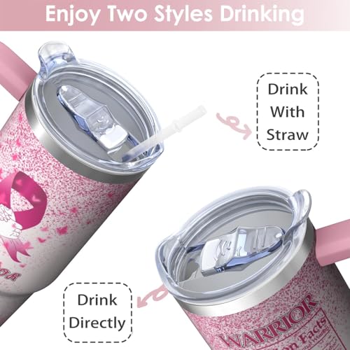 30oz Breast Cancer Awareness Stainless Steel Tumbler with Handle and Straw,Pink Ribbon Mug Cup Water Bottle with Lid and Straw, Patients Survivor Women Gifts - color: Cancer1
