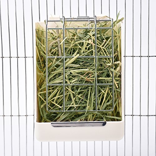 CalPalmy Hay Feeder for Rabbits, Guinea Pigs, and Chinchillas - Minimize Waste and Mess with 5.5" x 3.5" x 7.4" Hanging Alfalfa and Timothy Hay Dispenser - color: White, size: 5 1/2" x 3" x 7 3/8" (1-Pack)