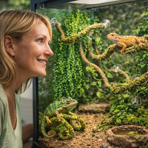 HERCOCCI Reptile Vines, Flexible Jungle Climbing Vines Terrarium Plastic Plants and Leaves Tank Accessories Decor for Gecko Snake Lizard Bearded Dragon Hermit Crab Frog