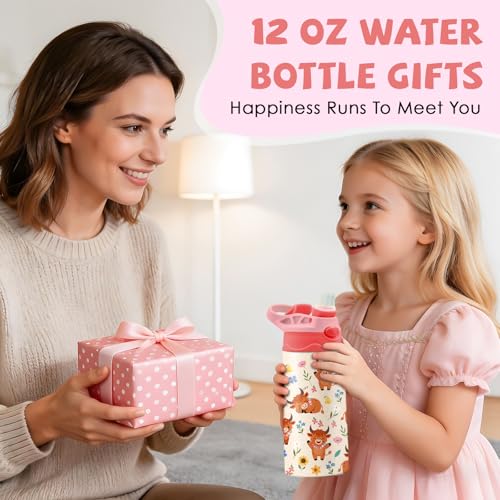 Highland Cow 12 oz Water Bottle with Straw – Kids Stainless Steel Vacuum Insulated Cup, Leakproof Pop-Up Spout, Reusable Travel Mug for Boys and Girls Outdoor Sports - color: Cow1