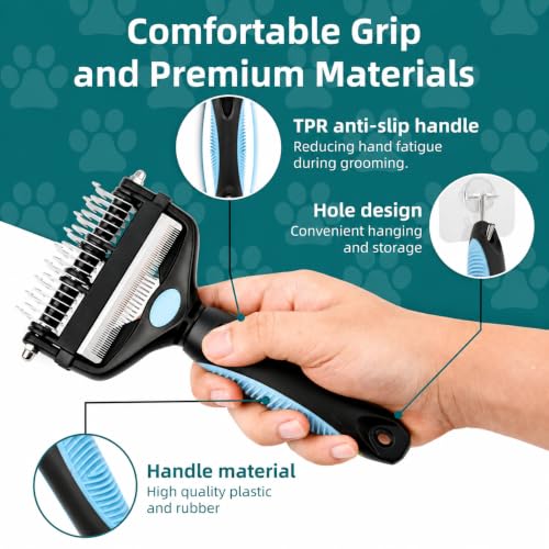 3-IN-1 Pet Grooming Tool - Undercoat Rake, Dematting Comb & Deshedding Brush for Cats, Dogs, Horses - Removes Mats, Tangles & Loose Fur, Reduces Shedding & Prevents Hair Mess (Blue) - color: Blue