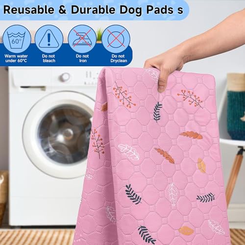 Sunheir Washable Pee Pads for Dogs Large 24" x 72" 2-Pack Reusable Puppy Pads Pet Training Pads, Absorb Dog Mats, Whelping Pad, Non-Slip Protects Against Urine Leakage, Runner Rug (Leaves - Pink) - color: Leaves - Pink, size: Runner 24x72 Inch (Pack of 2)