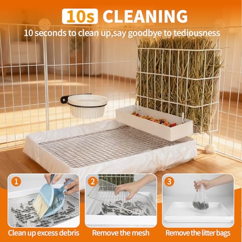 BESNEW 3 in 1 Rabbit Hay Feeder with Litter Box,Upgraded Metal Hay Rack & Litter Tray & Water Bowl,Quick Cleaning,Easy to Install,Bunny Supplies for Rabbit Guinea Pig Chinchilla Small Animals - color: White, size: 10in set